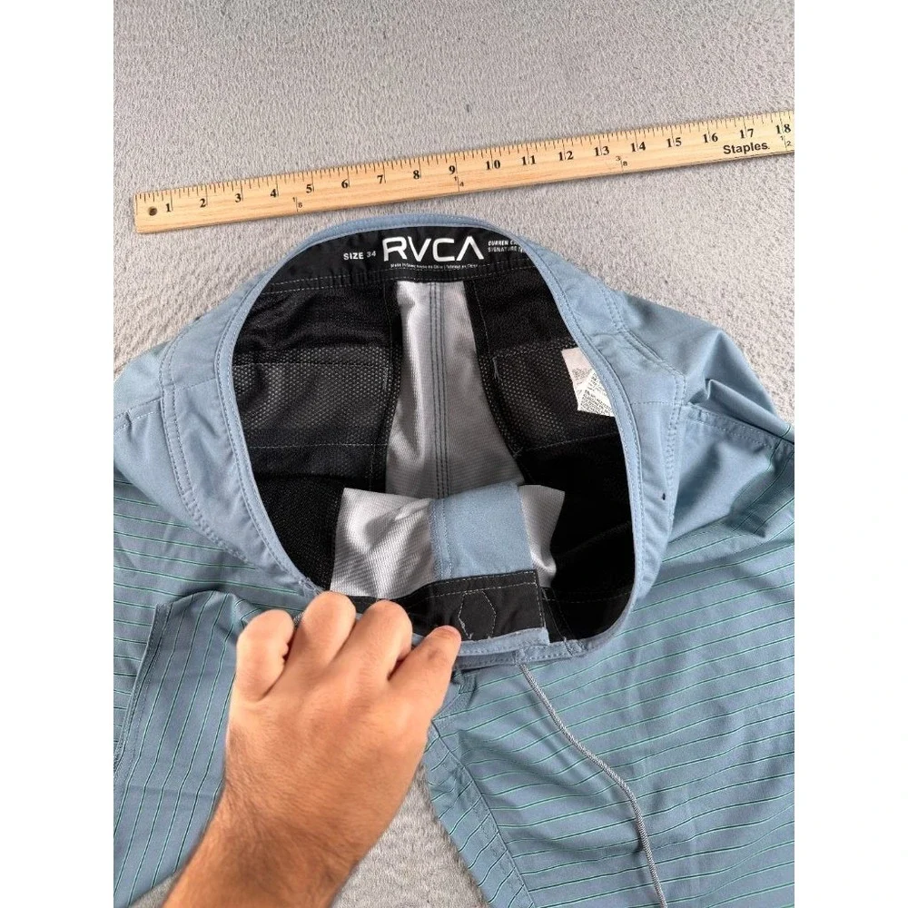RVCA Curren Caples Signature Trunk Board Shorts Mens 34 Blue Green Striped Surf